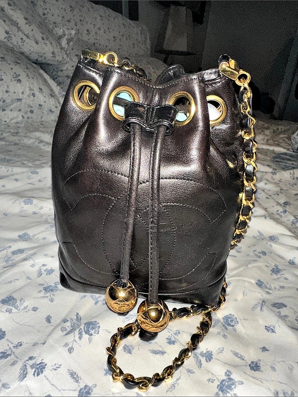 Chanel Vintage CC Drawstring Bucket Bag Black
